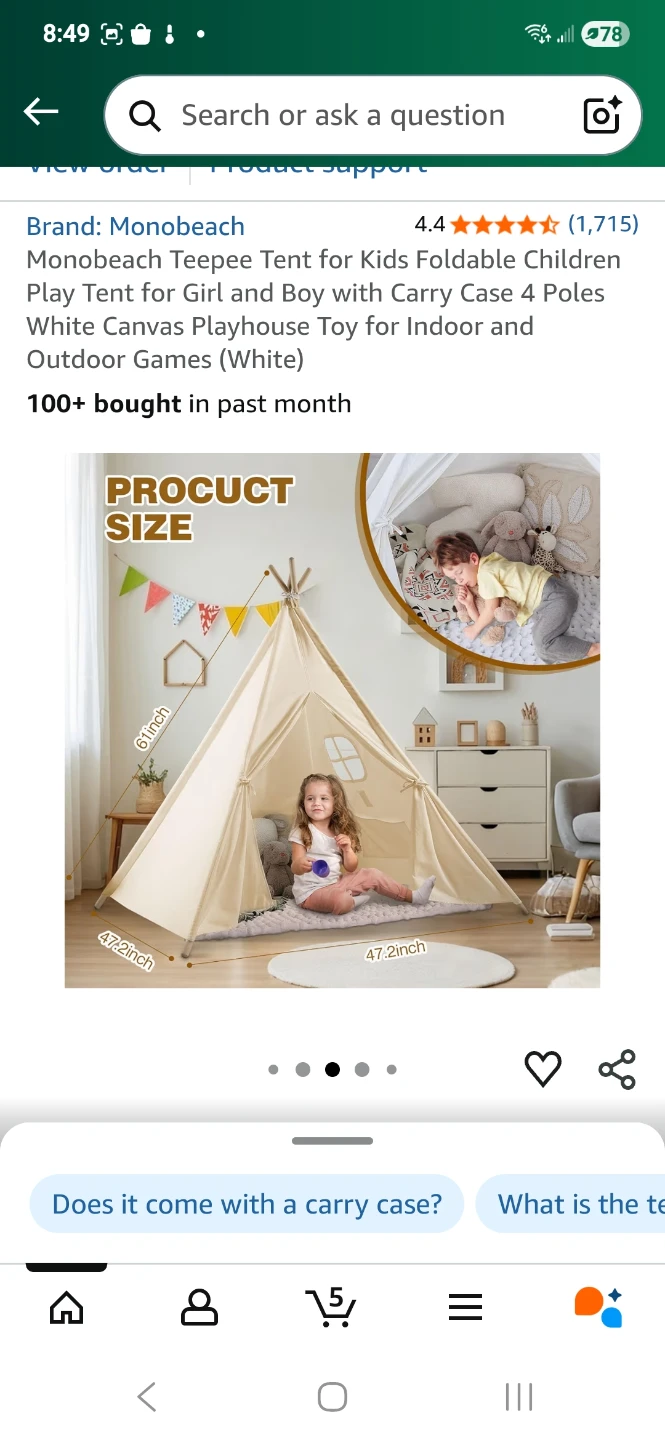 Foldable Children's Canvas Teepee Tent