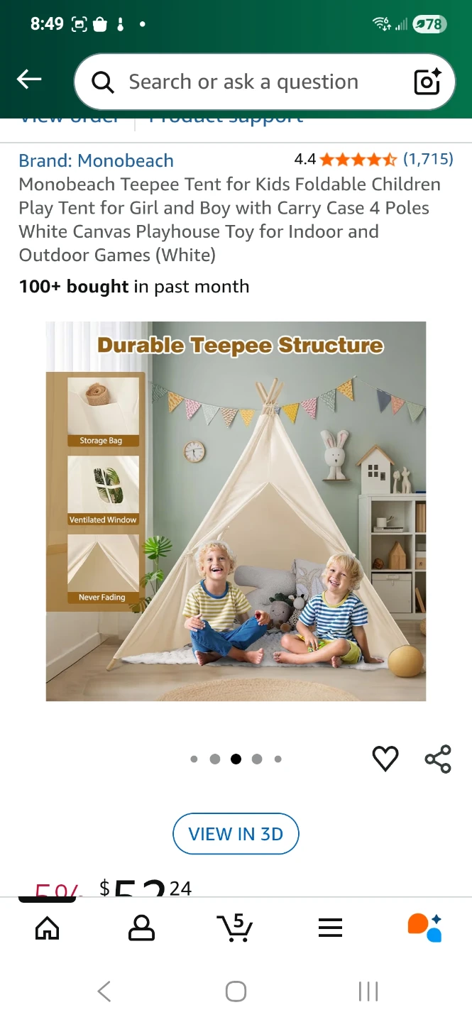 Foldable Children's Canvas Teepee Tent - photo 2