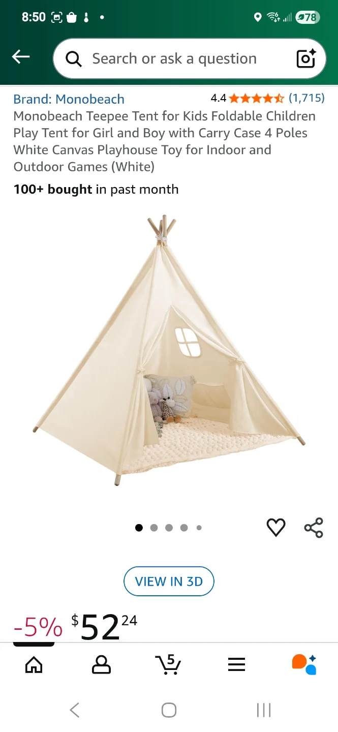 Foldable Children's Canvas Teepee Tent - photo 3
