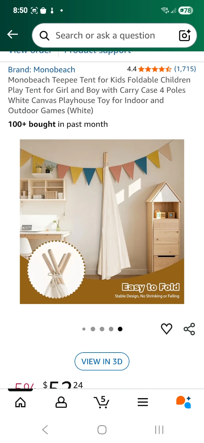 Foldable Children's Canvas Teepee Tent - photo 4
