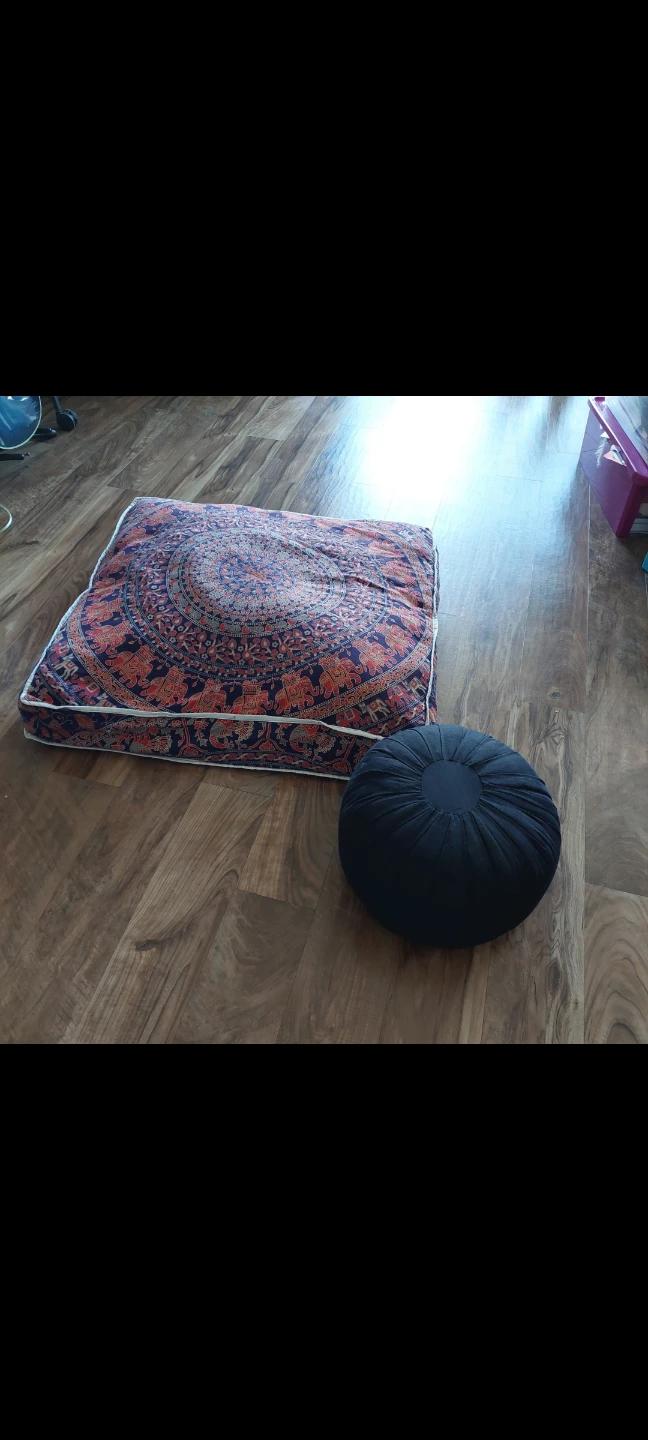 Floor Meditation Cushion Set - Large Mandala and Round Black