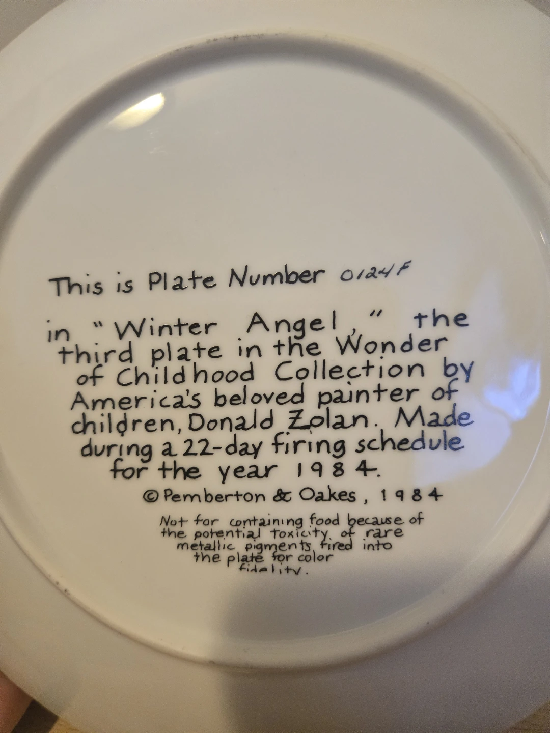 Winter Angel Collector Plate by Donald Zolan - 1984 - photo 2