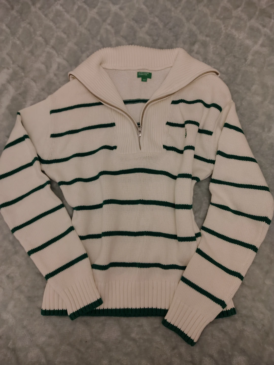 United Colors of Benetton Striped Quarter Zip Sweater