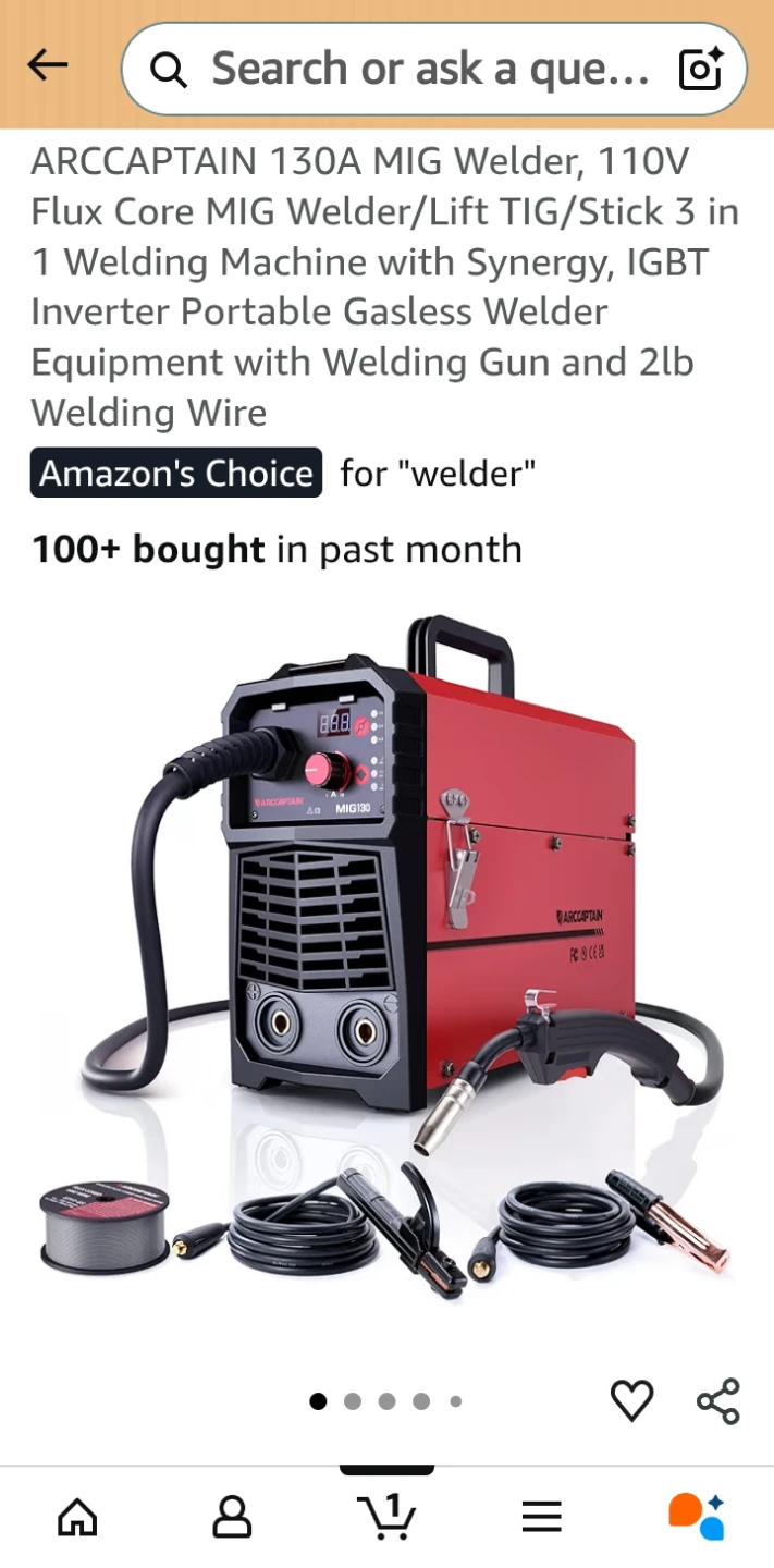 ARCCAPTAIN 130A MIG Welder - 3 in 1 Flux Core/MIG/Lift TIG