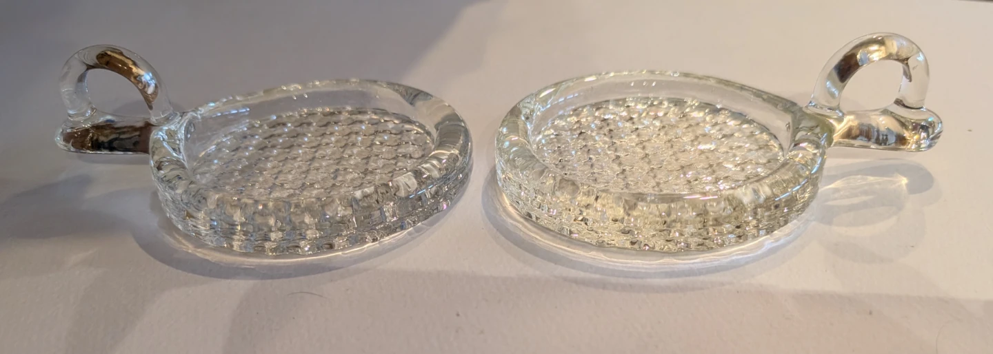 2 Vintage Glass Pillar Candle Holders