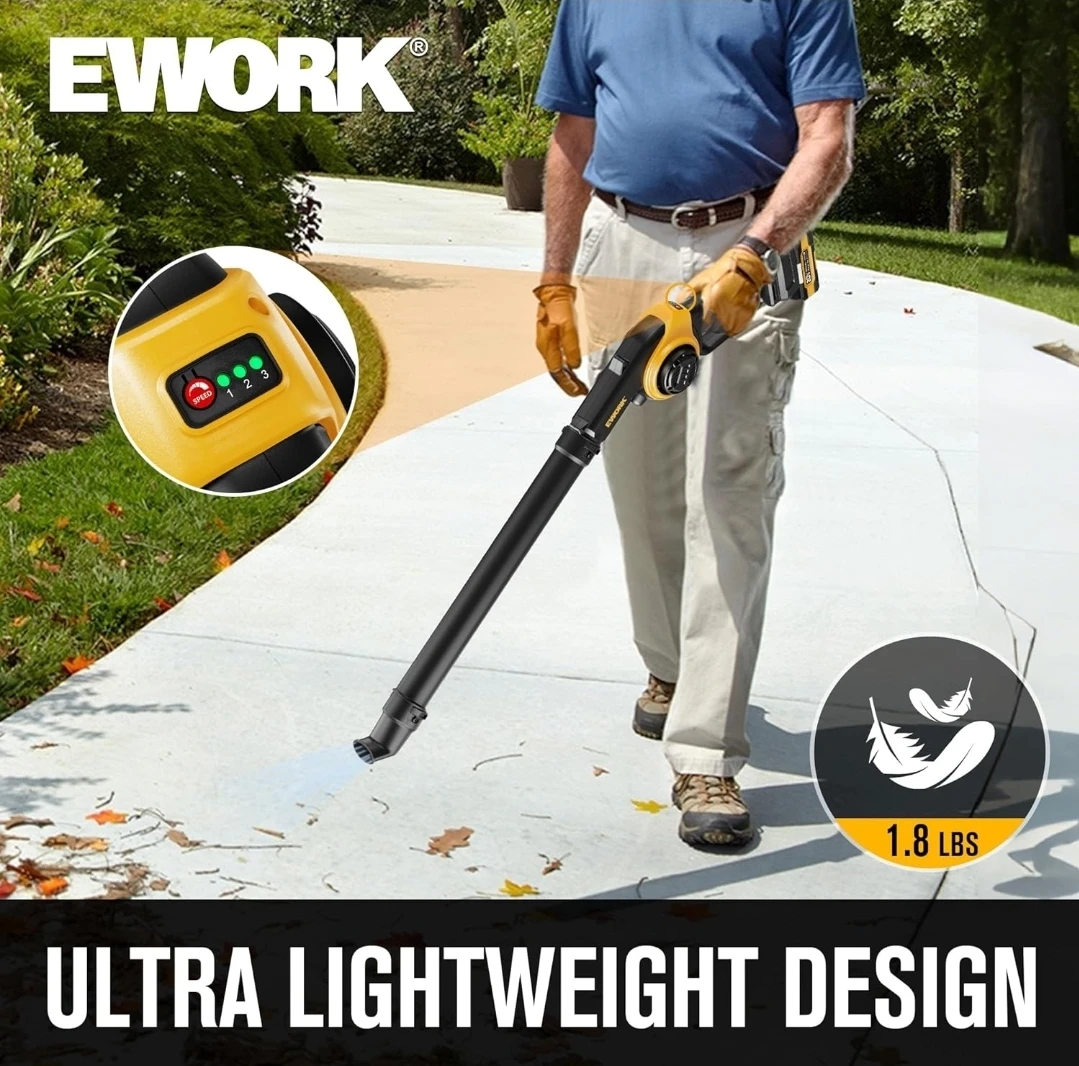 EWORK 20V Cordless Leaf Blower with 2000mAh Battery & 3 Nozzles - photo 5