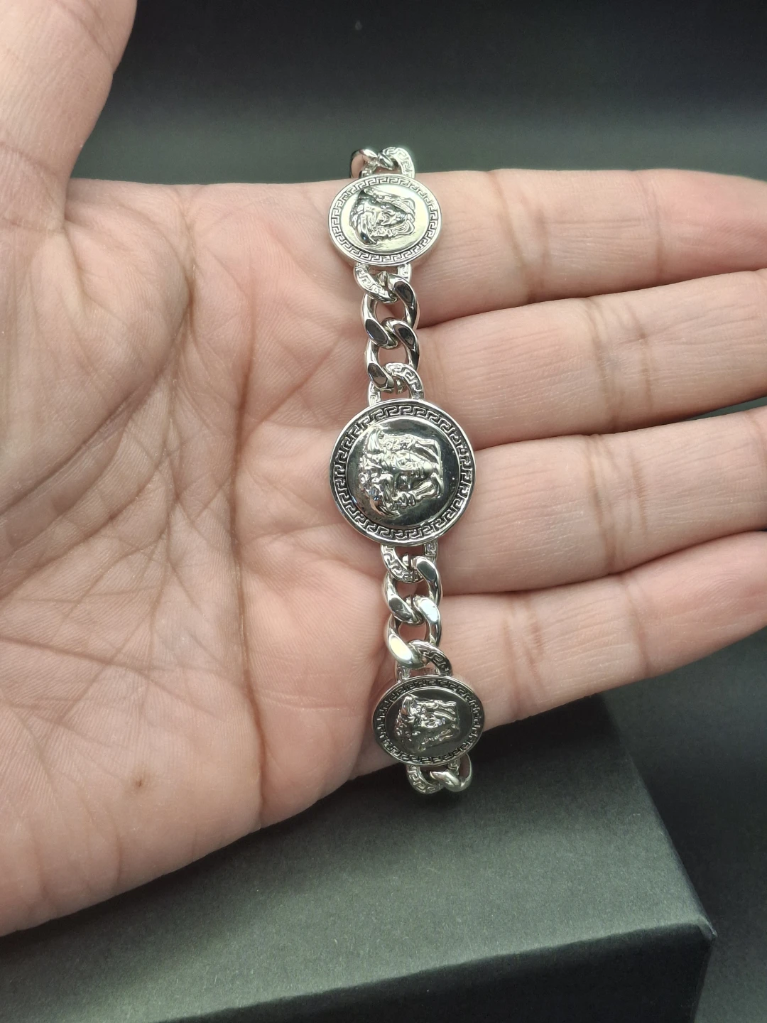Silver Tone Chain Bracelet with Medallion Charms