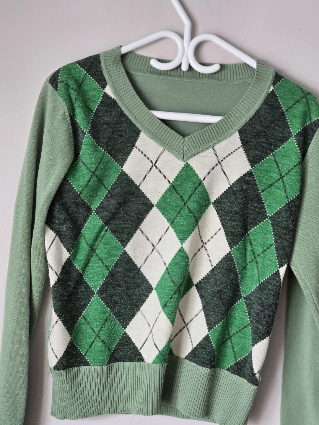 Green Argyle V-Neck Sweater