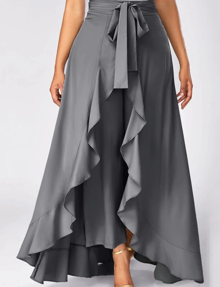Women Casual Plain Tie-Waist Wrap Skirts Pants