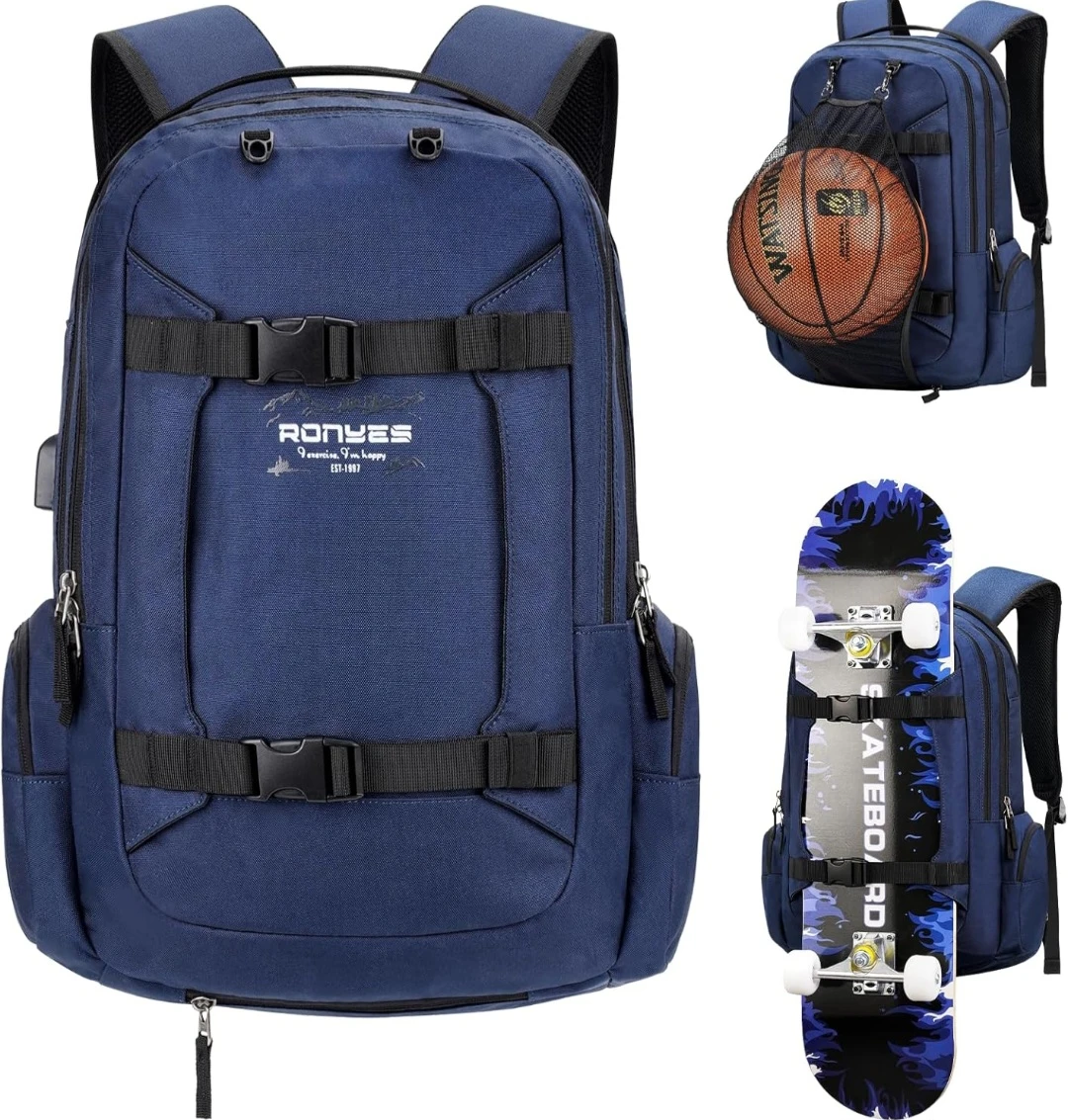 RONYES Blue Backpack with USB Charging Port
