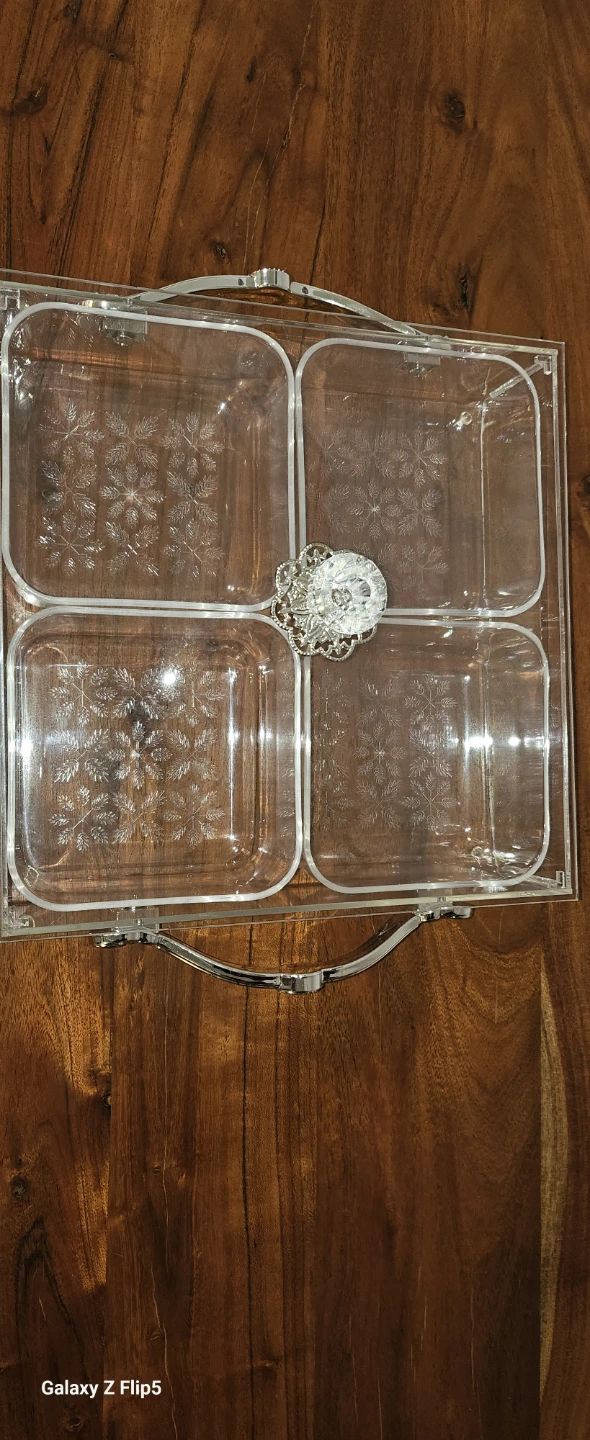 Clear Acrylic 4-Compartment Serving Tray with Ornate Handle - photo 2