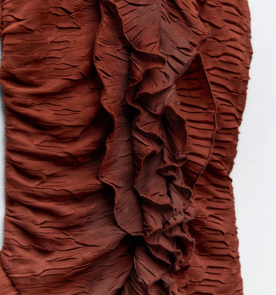 Zara Brown Ruched Halter Dress with Ruffles - photo 2