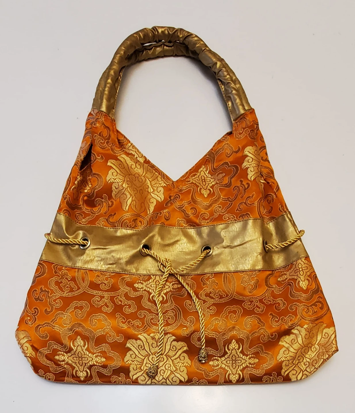 Elegant Orange & Gold Brocade Handbag