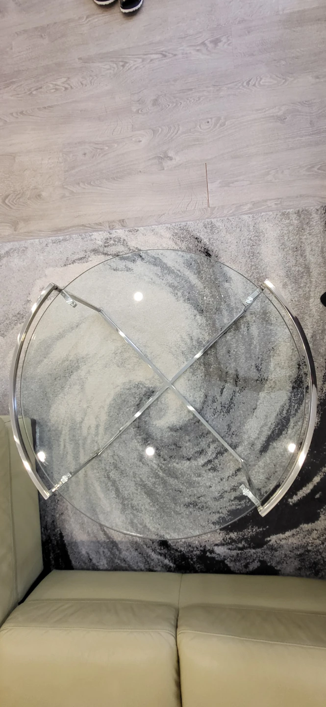 Modern Round Glass Coffee Table – Chrome Metal Frame - photo 4