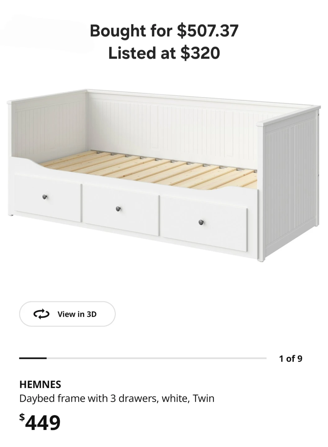 IKEA HEMNES Daybed Frame with 3 Drawers, White, Twin