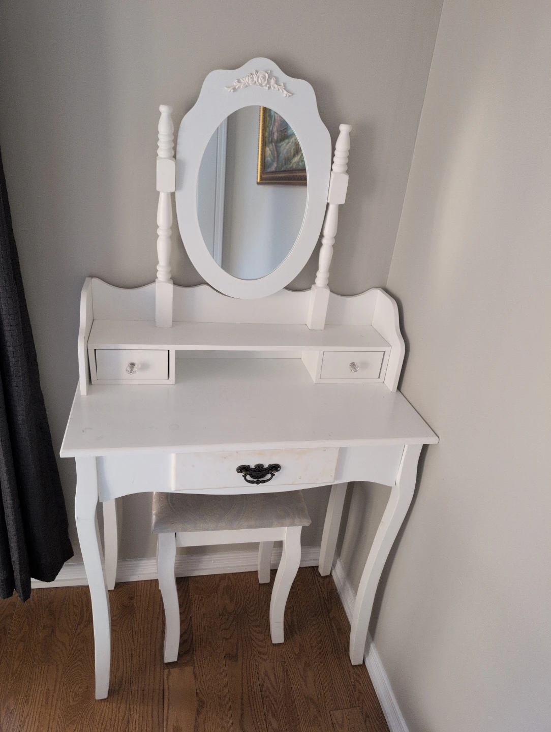 White Vanity Table with Mirror and Stool - photo 2