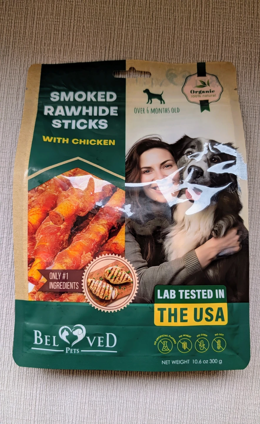 Brand New Beloved Pets Smoked Rawhide Sticks with Chicken