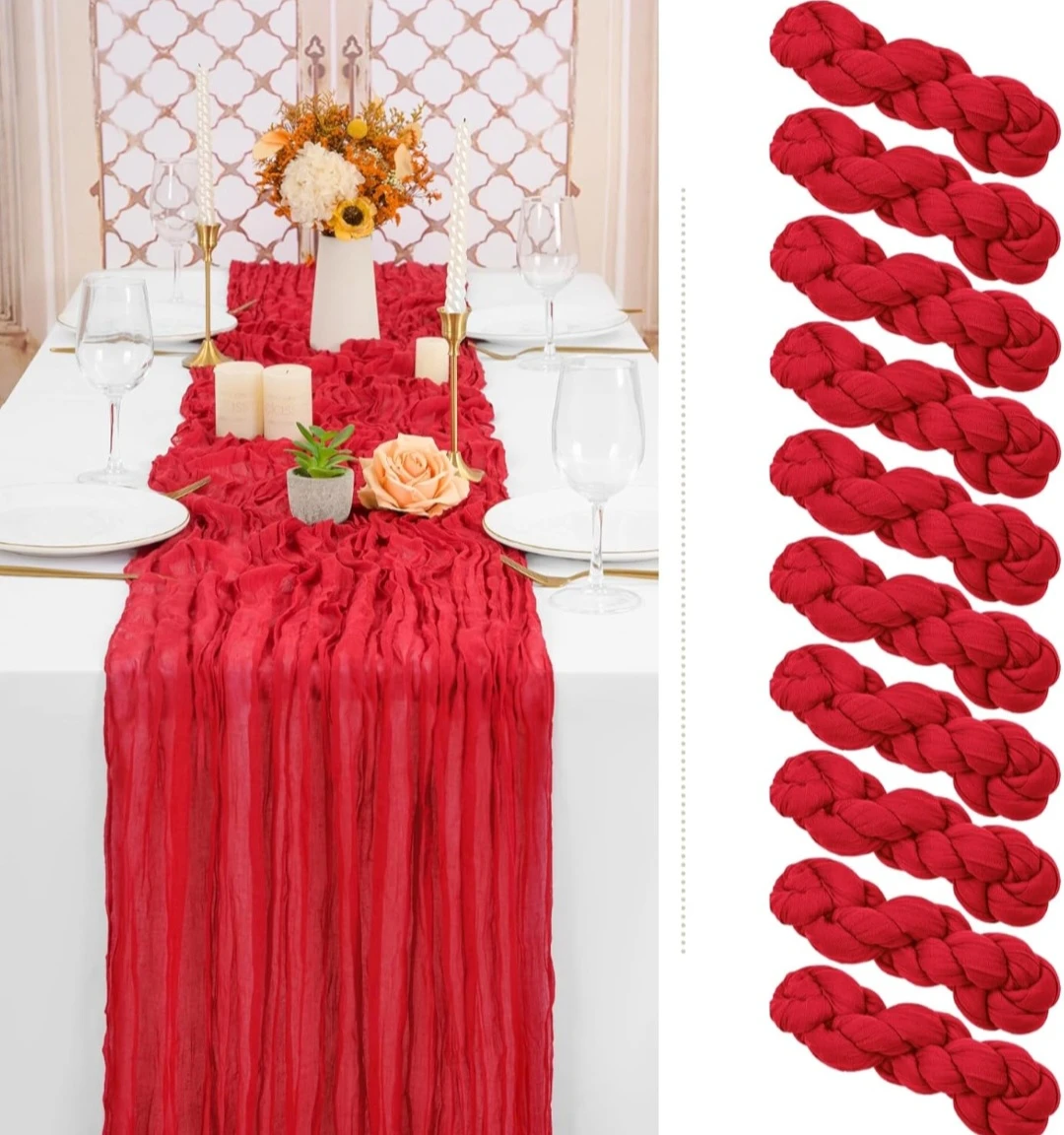 Red Cheesecloth Fabric Table Runner (Set of 10)