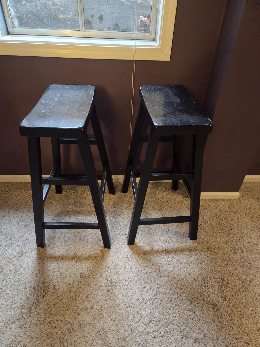 Black Wooden Bar Stools (Set of 2)