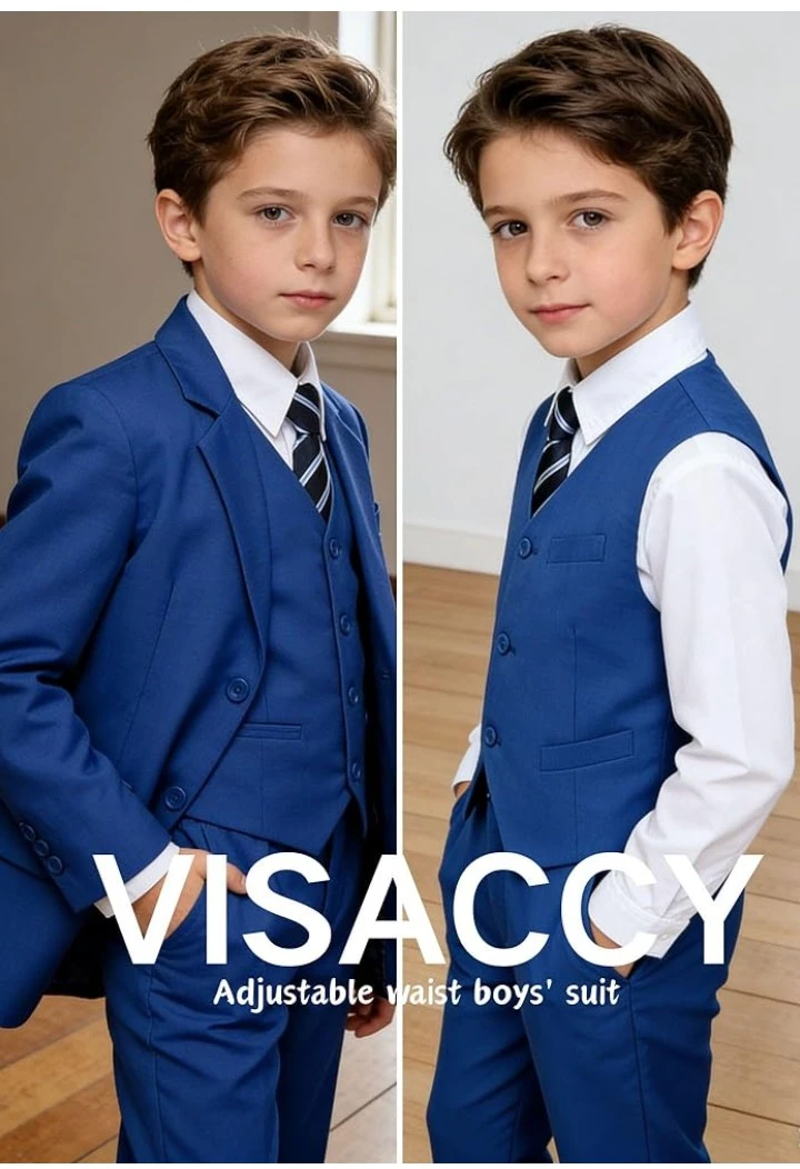 VISACCY Boys' Royal Blue Adjustable Waist Suit Vest