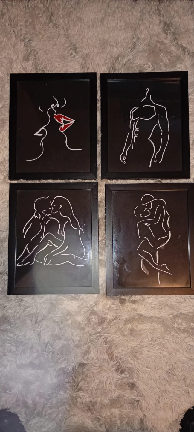 Set of 4 Framed Abstract Line Art Prints