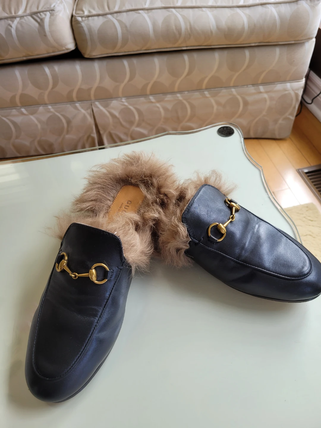 Authentic Gucci Princetown Fur Mules sz 37