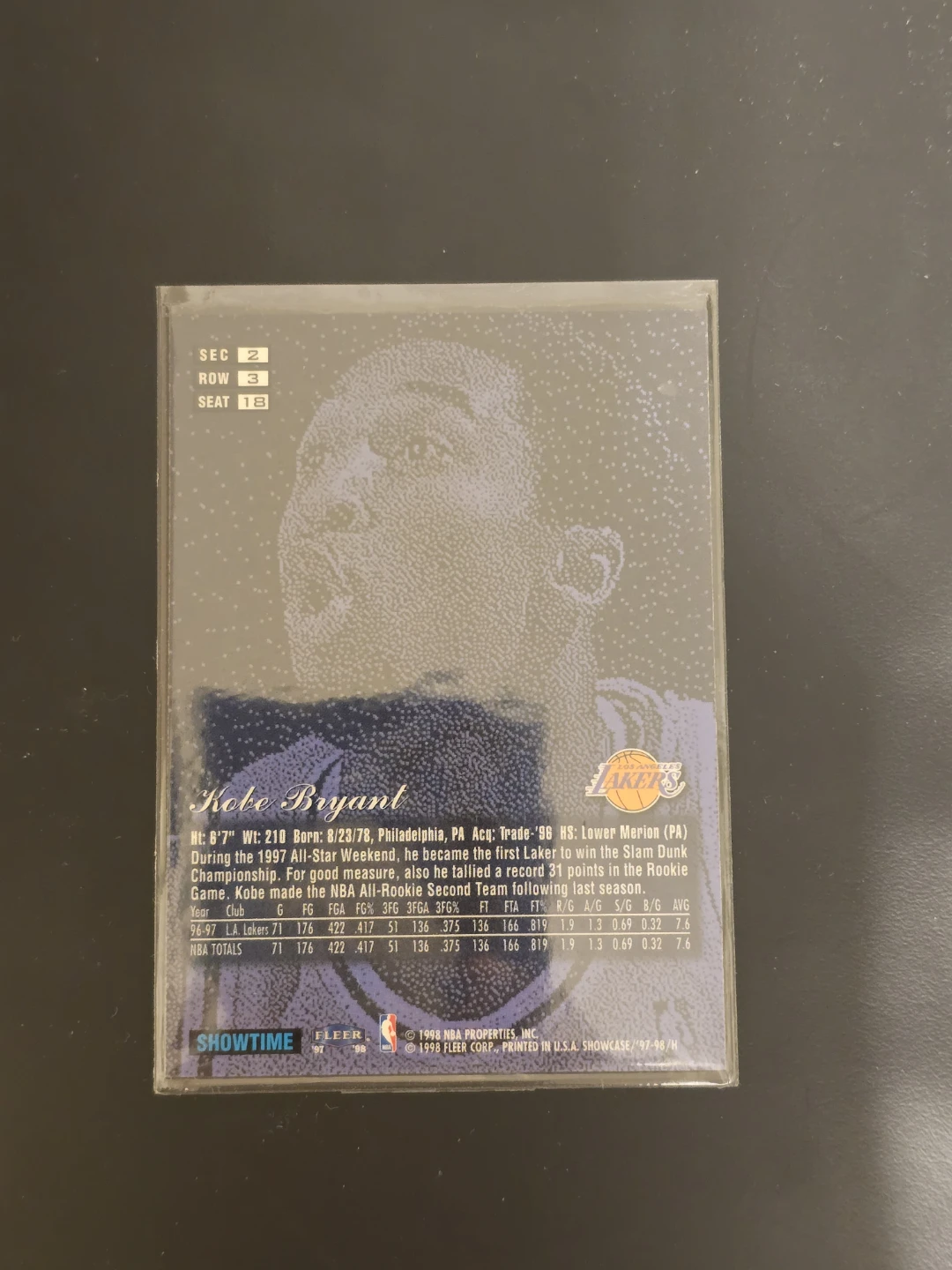 1997FLAIR SHOWCASE LEGACY COLLECTION Kobe Bryant Basketball Card - photo 2