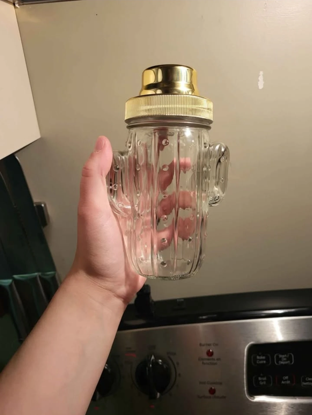Cactus Shaped Glass Shaker with Gold Lid