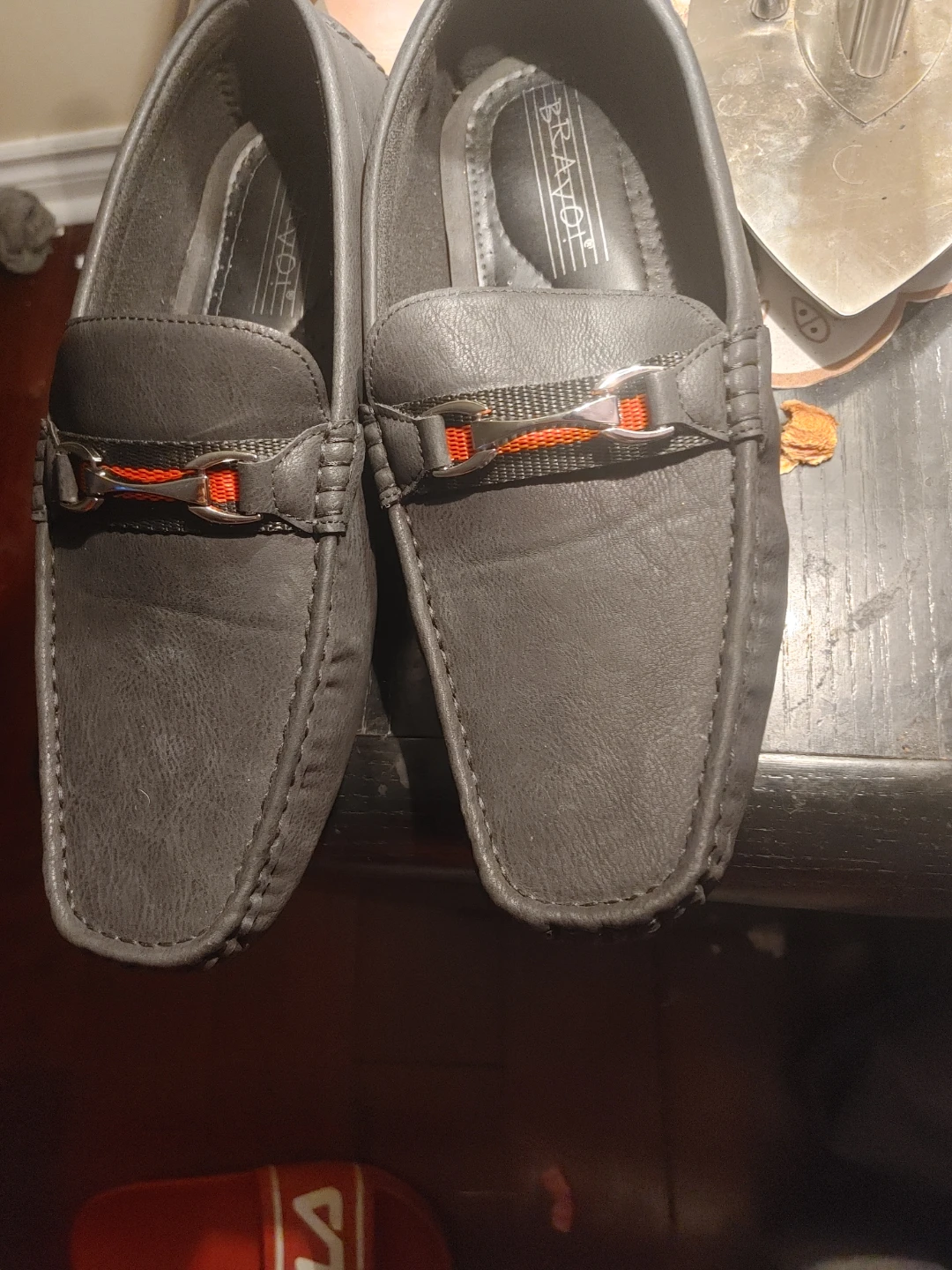 Bravo! Black Loafers with Red and Silver Buckle Accent