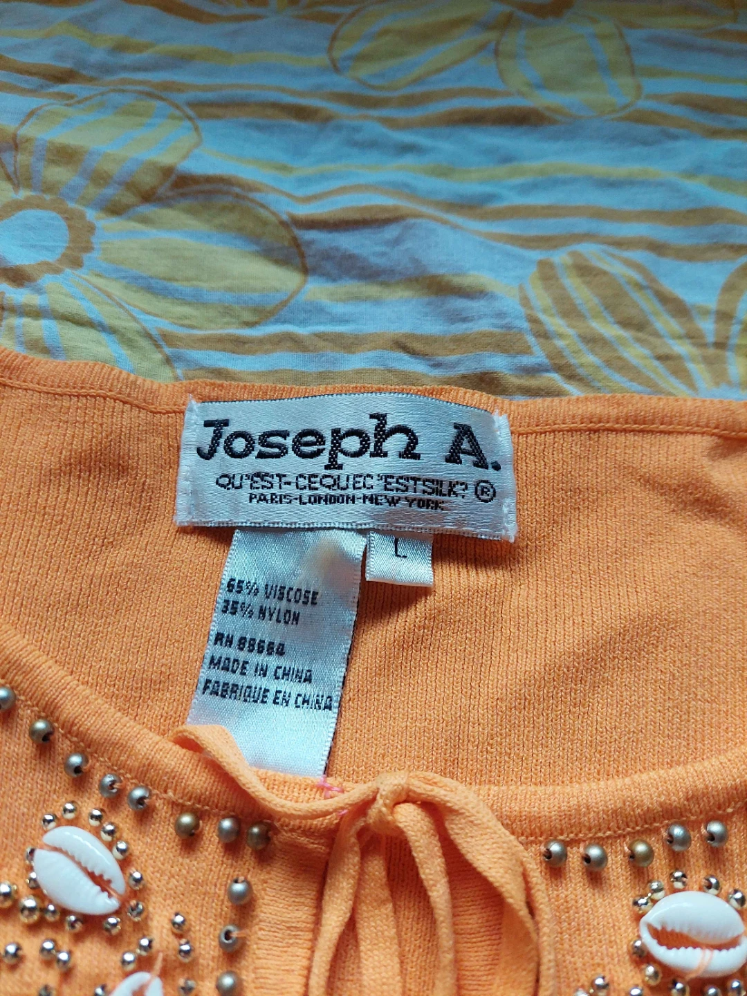Orange beaded boho top with shells and bead trim - photo 5