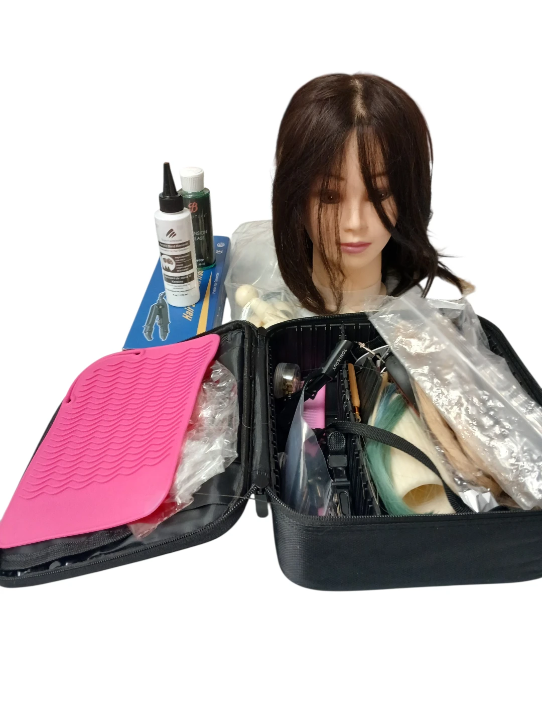 Professional Hair Extension Kit with Mannequin Head and Tools