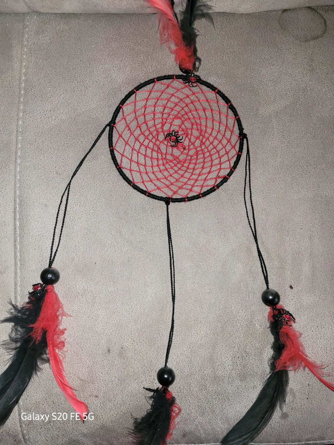 Spiderweb Dreamcatcher with Red and Black Accents