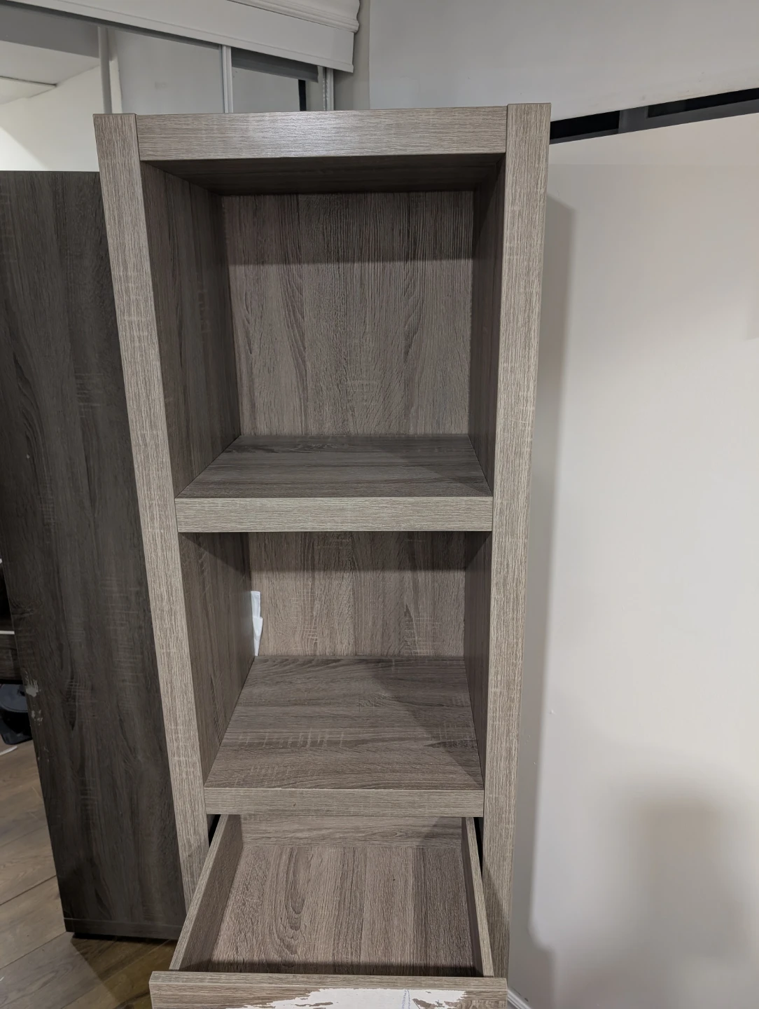 Grey Wood Bookshelf with Drawer