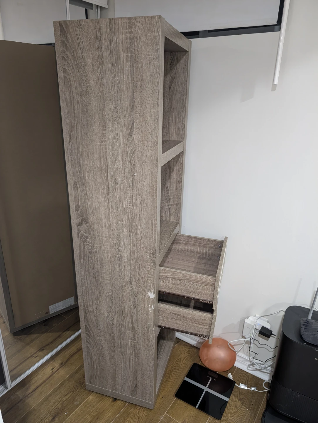 Grey Wood Bookshelf with Drawer - photo 2