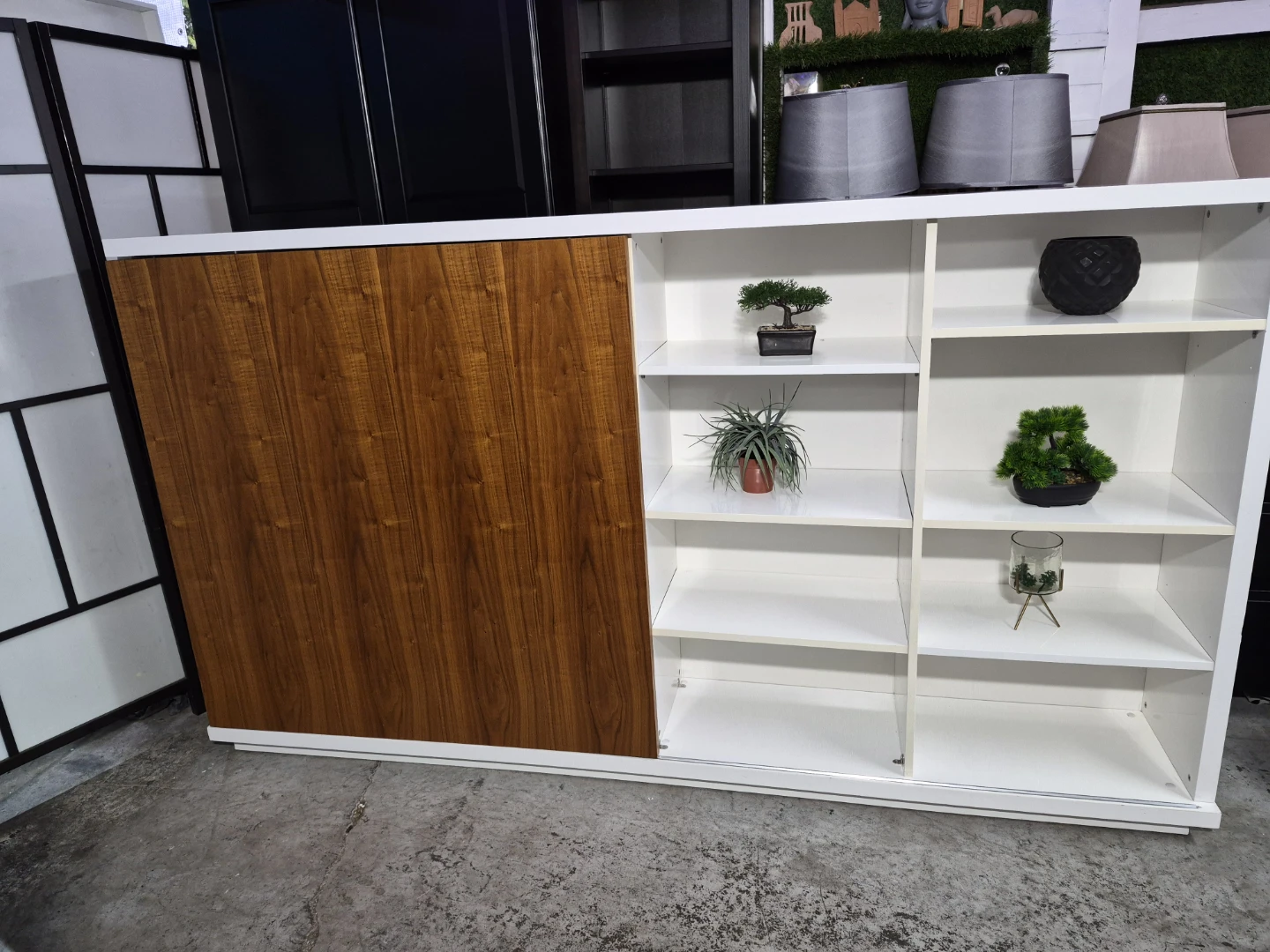 White and Wood Sliding Door Bookcase
