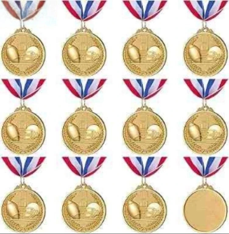 Football Medals with Red, White, and Blue Ribbons