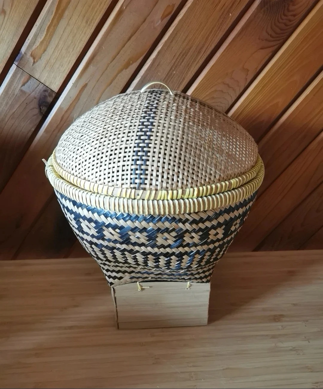 Vintage Handwoven Bamboo Basket w/ Lid