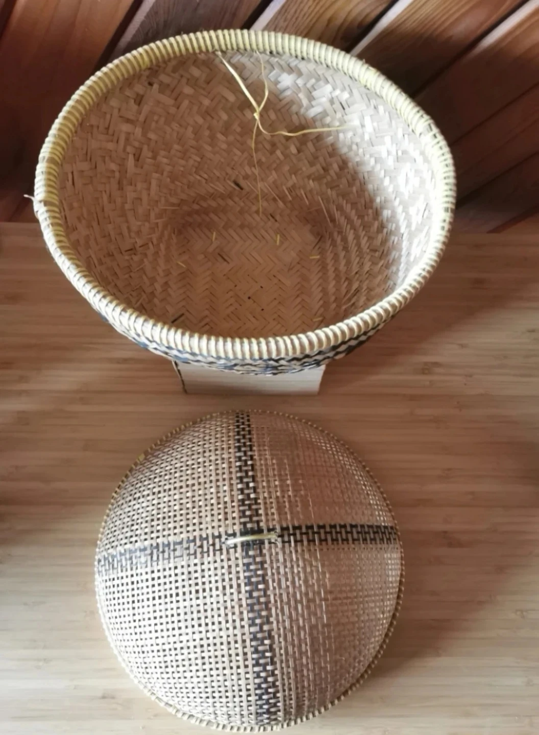 Vintage Handwoven Bamboo Basket w/ Lid - photo 4