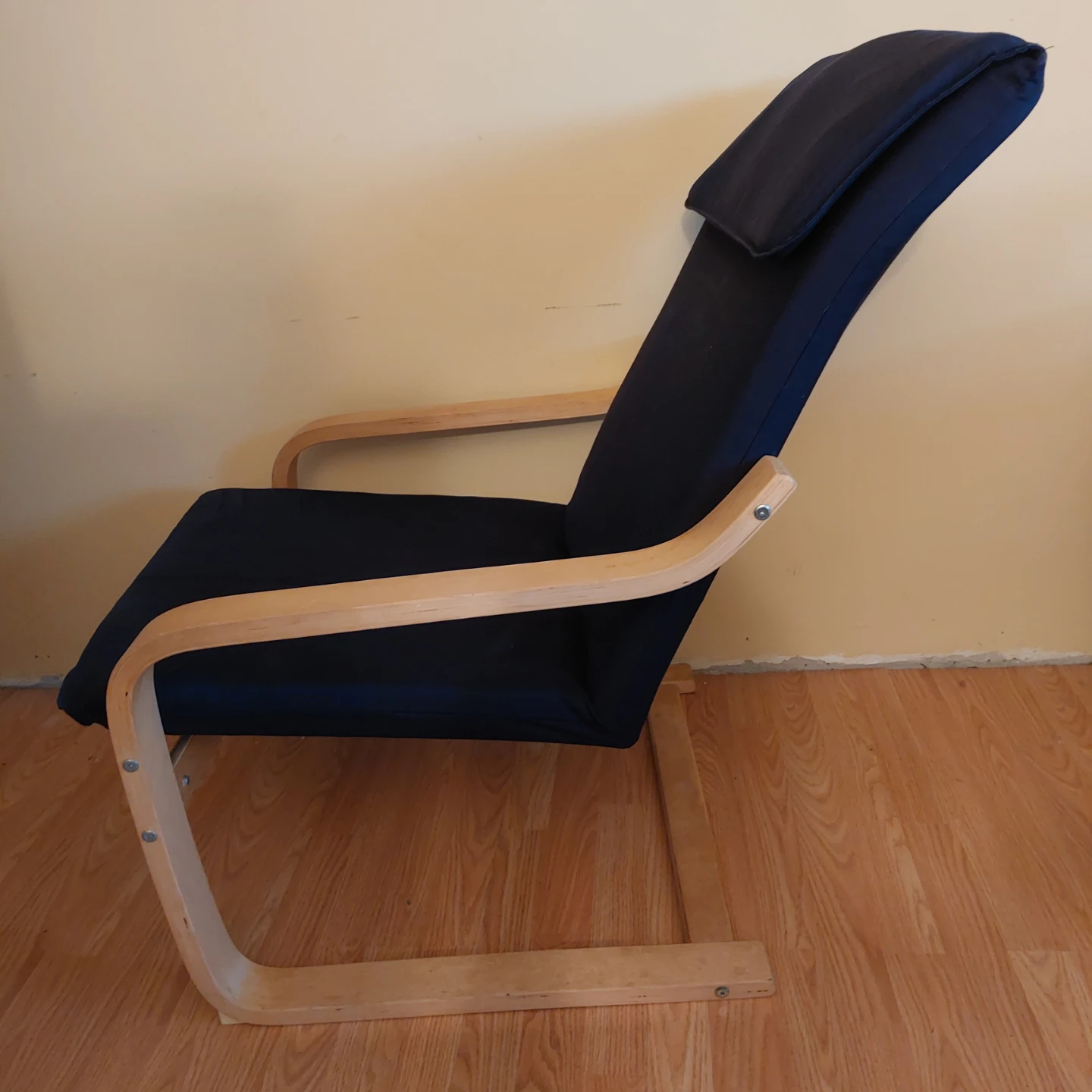 Dark Blue Upholstered Lounge Chair with Wood Frame - photo 2