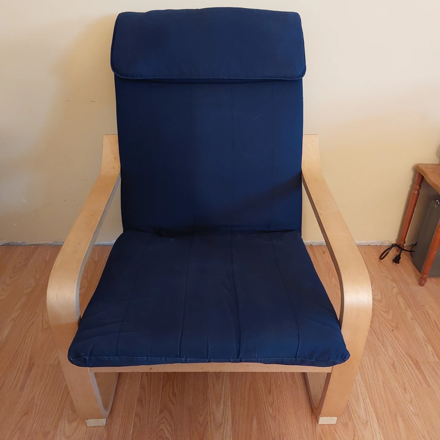 Dark Blue Upholstered Lounge Chair with Wood Frame - photo 3