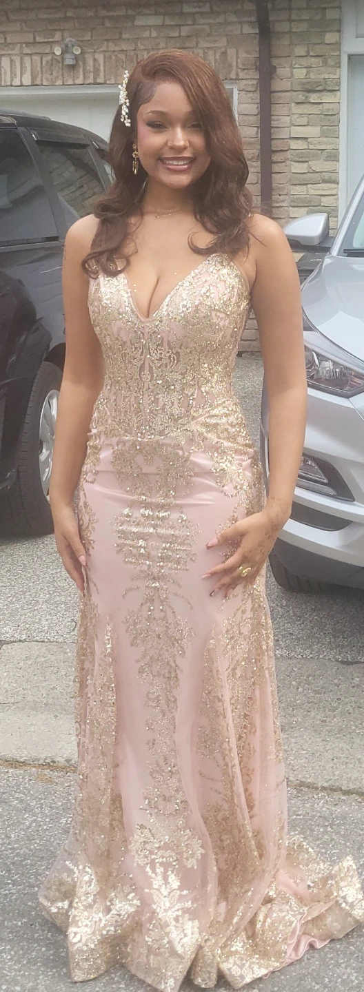 Pink and Gold Sequin Evening Gown