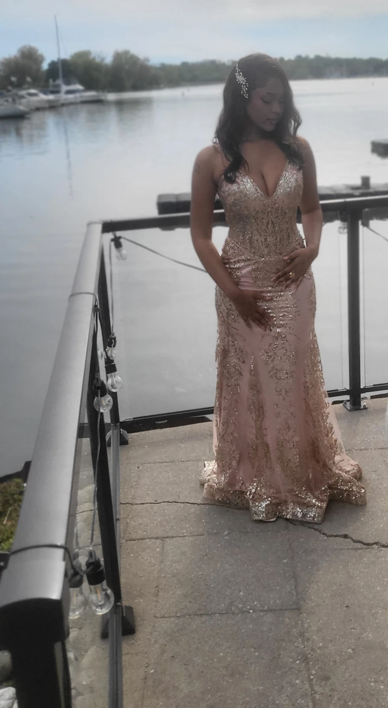 Pink and Gold Sequin Evening Gown - photo 2