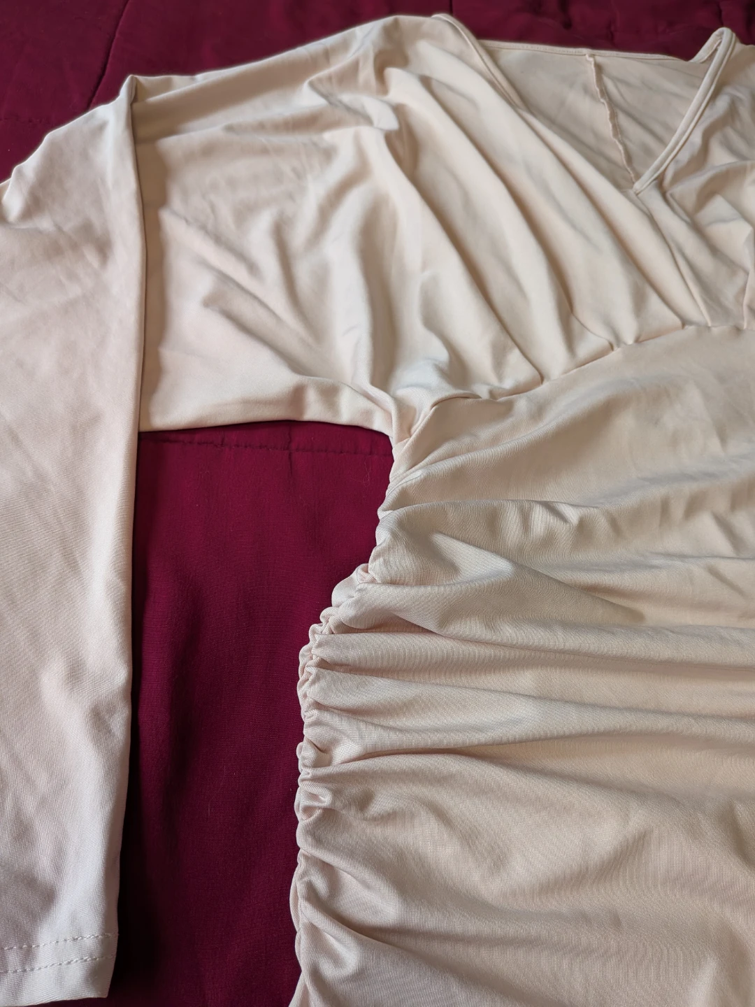 Cream Ruched Long Sleeve Maxi Dress - photo 2