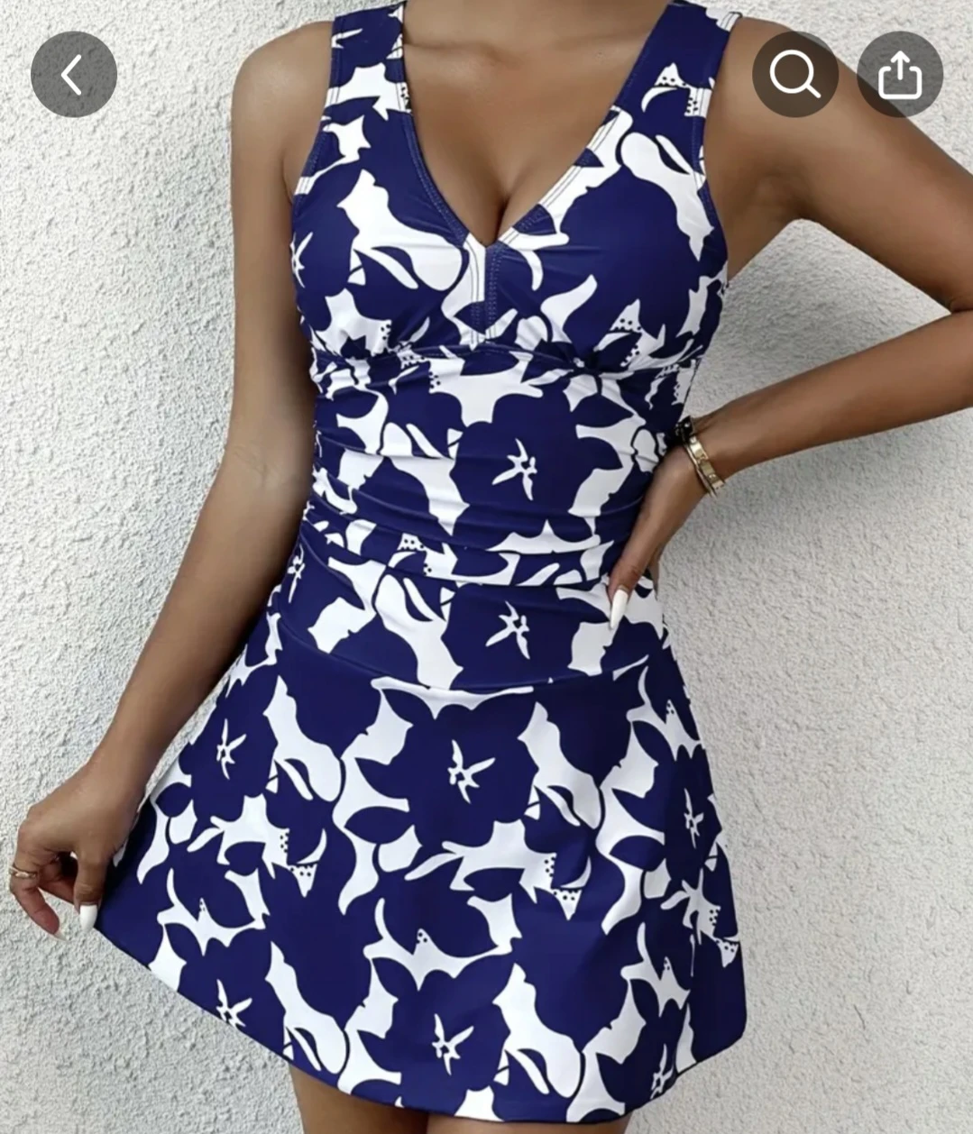 Women's Blue Floral Swim Dress with Shorts