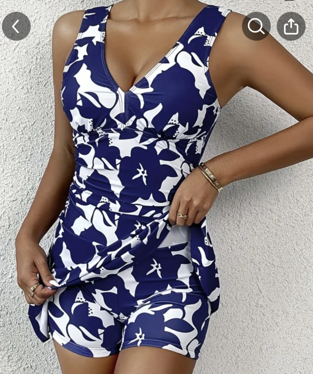 Women's Blue Floral Swim Dress with Shorts - photo 4