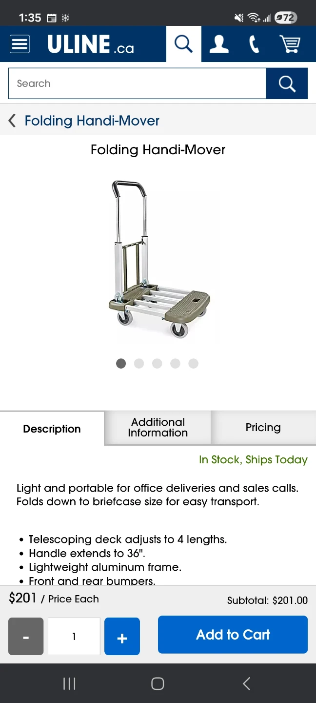 Uline Folding Handi-Mover Dolly Cart - photo 3
