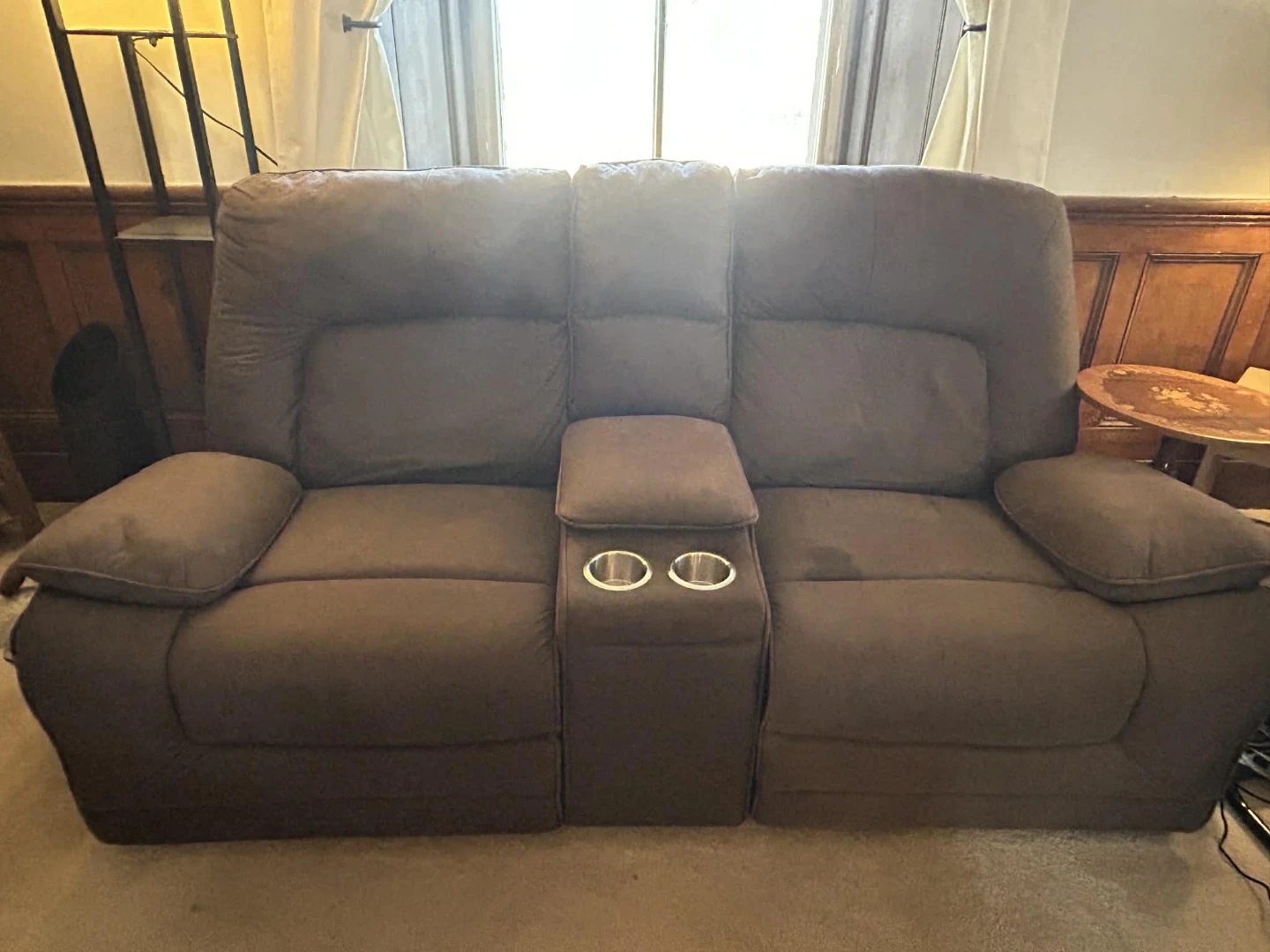 Brown Recliner Loveseat with Storage and Cup Holders