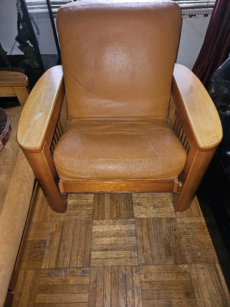 Leather Armchair with Wood Frame