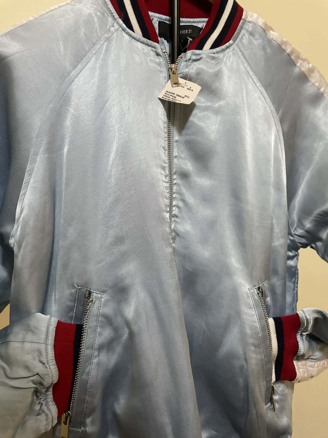 😍 Forever 21 Light Blue Satin Bomber Jacket