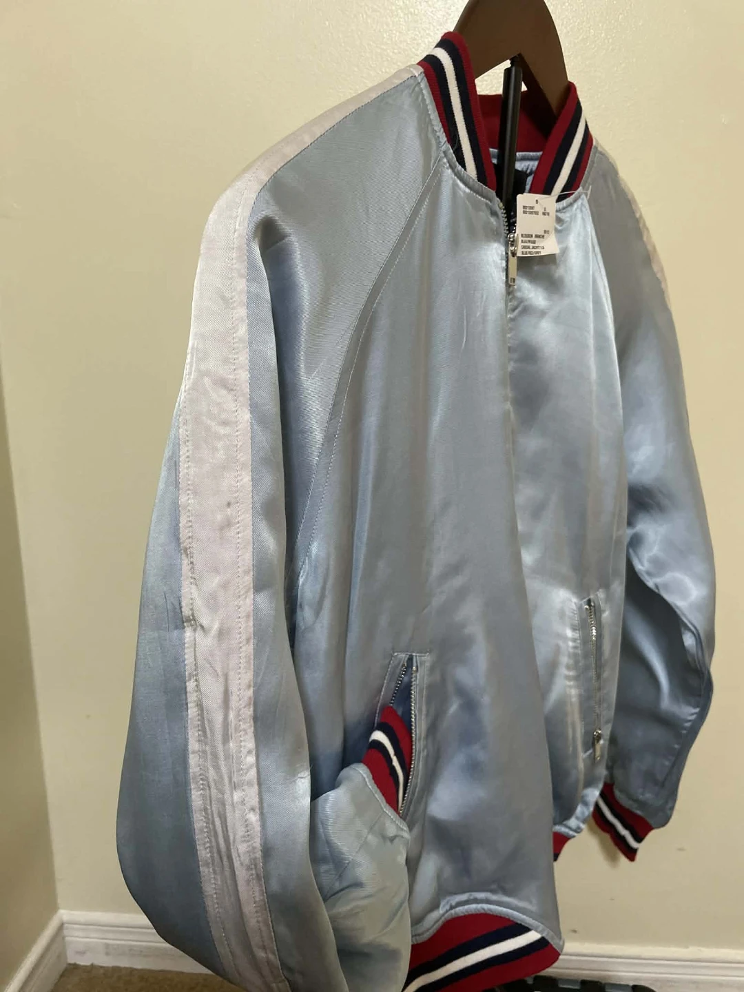 😍 Forever 21 Light Blue Satin Bomber Jacket - photo 5